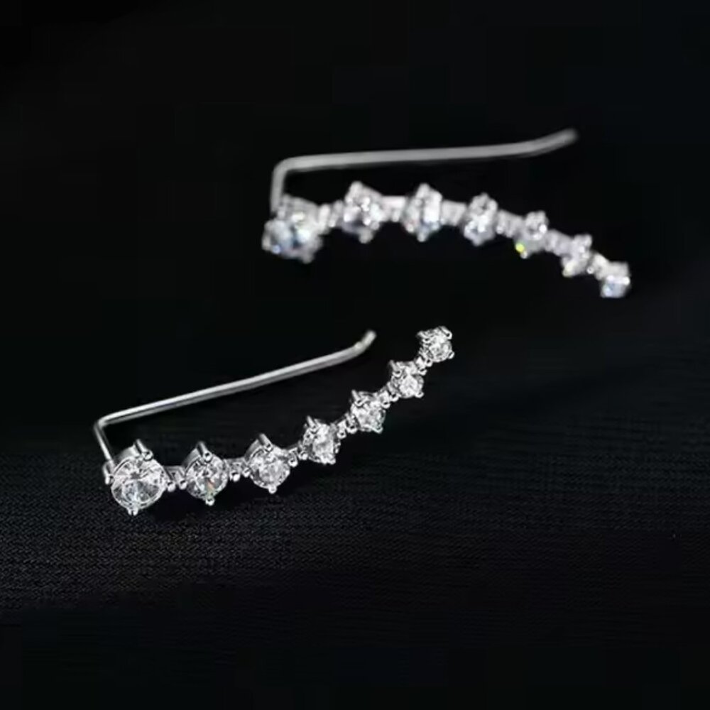 925 Sterling Silver Diamond Crawler Earrings - Picture 3 of 4